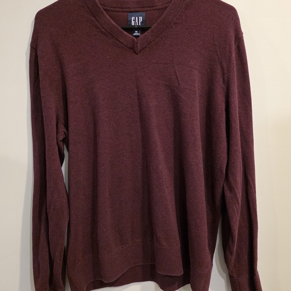 GAP Men's Deep Red V-Neck Sweater